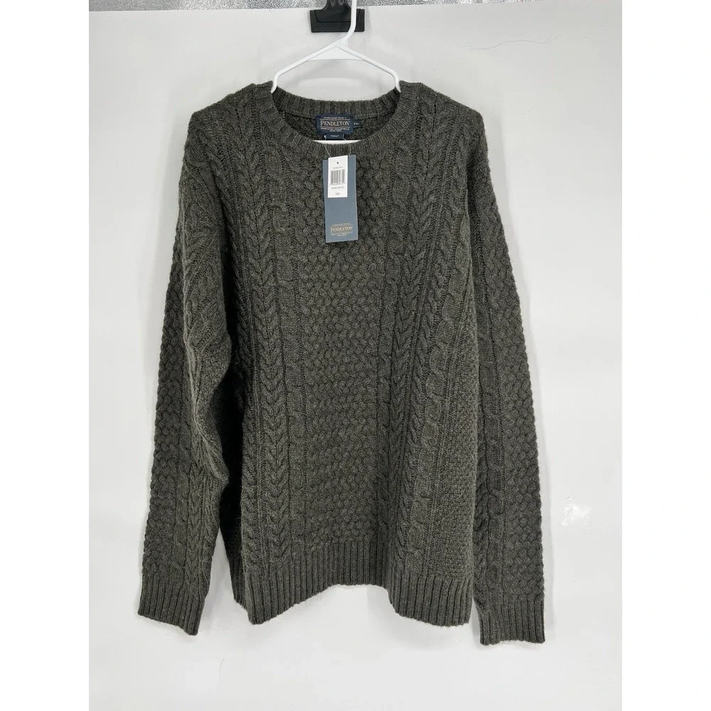 NEW‎ Pendleton 100% Wool Fisherman Sweater Cable Knit Men's 2XL Dark Green